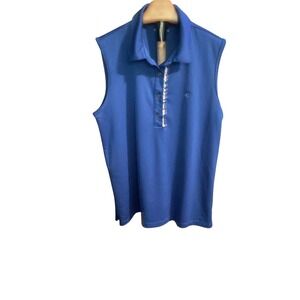 Tory Sport Womens Sleeveless Polo Shirt Royal Blue Golf Tennis Active Top Medium